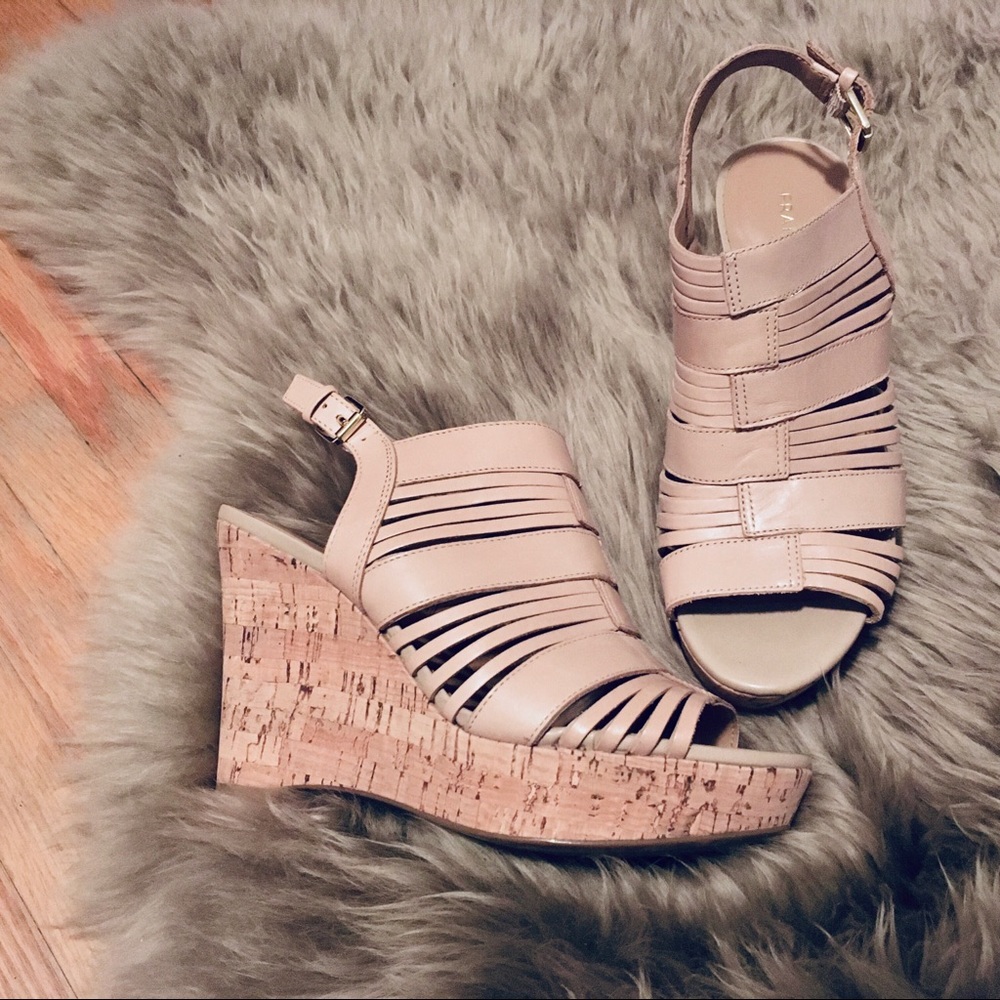 Franco Sarto Nude leather and cork wedges